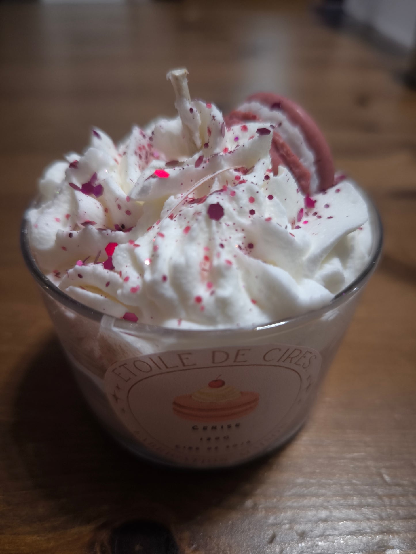 Bougie macaron cerise